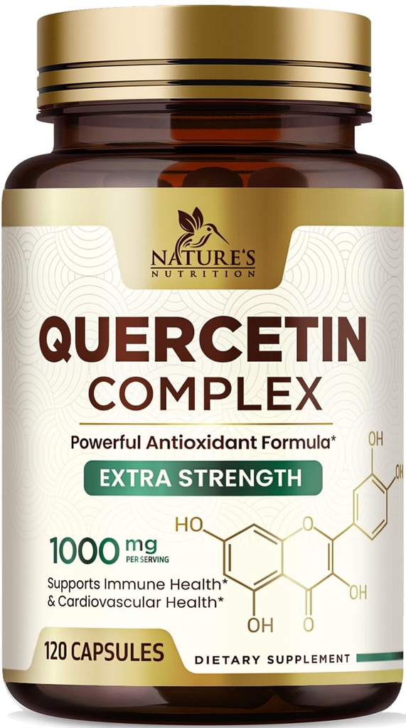 Quercetin 补充1000mg - 天然的,基于植物的对免疫,细胞,呼吸和季节变化的支持 - 来自Sophora Japonica的超强的Quercetin 二水合物 - 120 Veggie Capsules