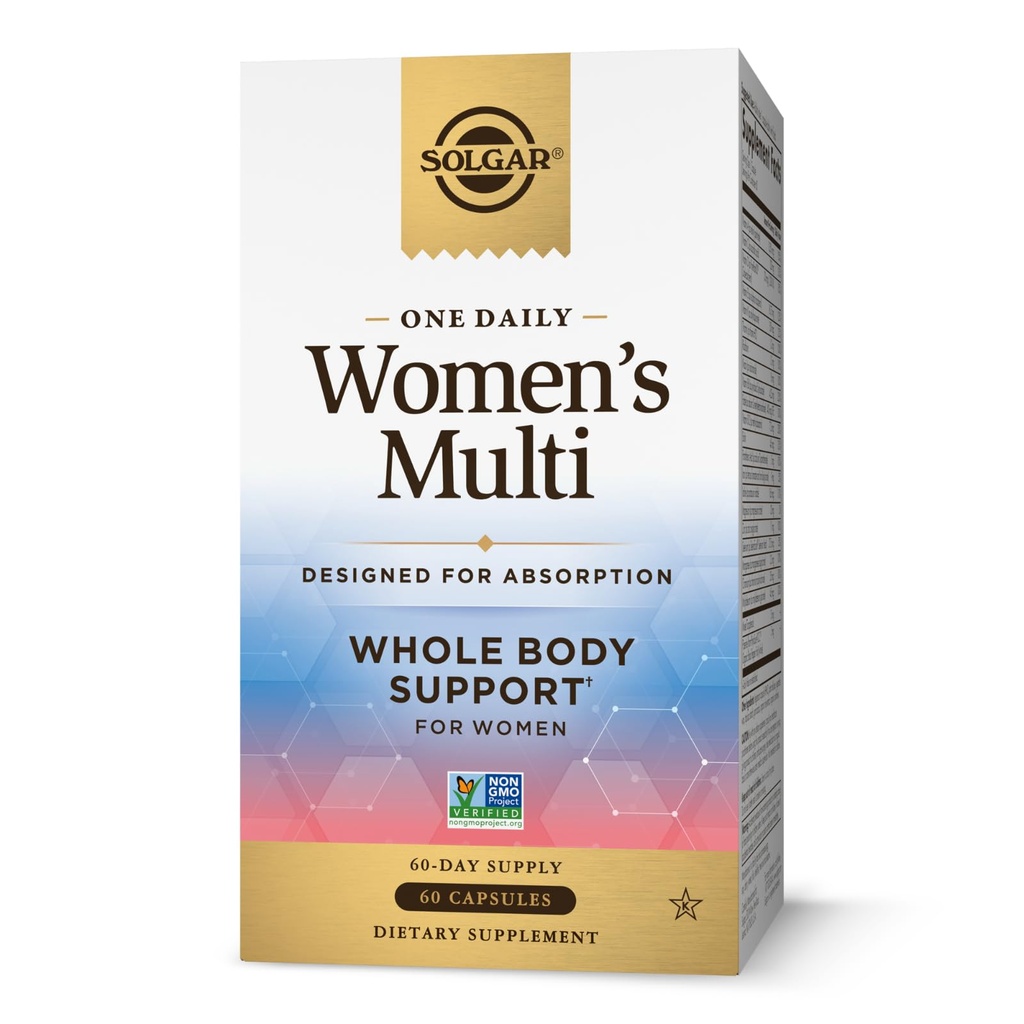 Solgar One Daily Women's Multifle Federal Professional Professional Professional support 极易抑制的延缓释放妇女维生素,Immune, Heart, Energy, 压力, Hair Skin Nails 和生殖健康,60种服务