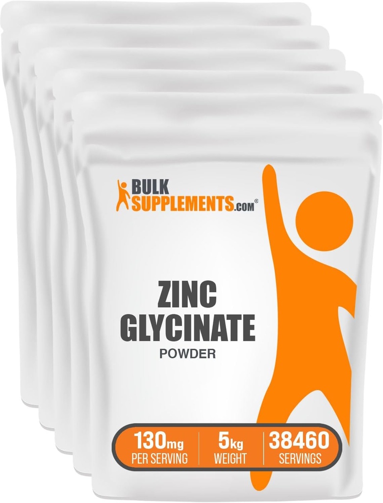 Bulk Assupports.com 锌格氏粉末 - 锌格氏粉末 - 锌格氏粉末 - 铁矿支持补充 - Gluten Free,每服130毫克,5kg(11磅)(包5)