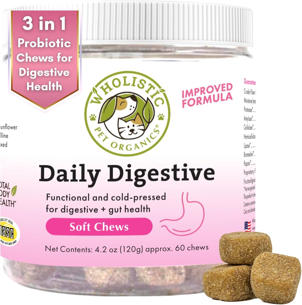 百花齐放的宠物有机物:养狗的杂食食品 消化健康 - 60计 - 养狗的杂食素和消化酶 - 支持Gut Health Immune 补充品 预防养狗消化问题