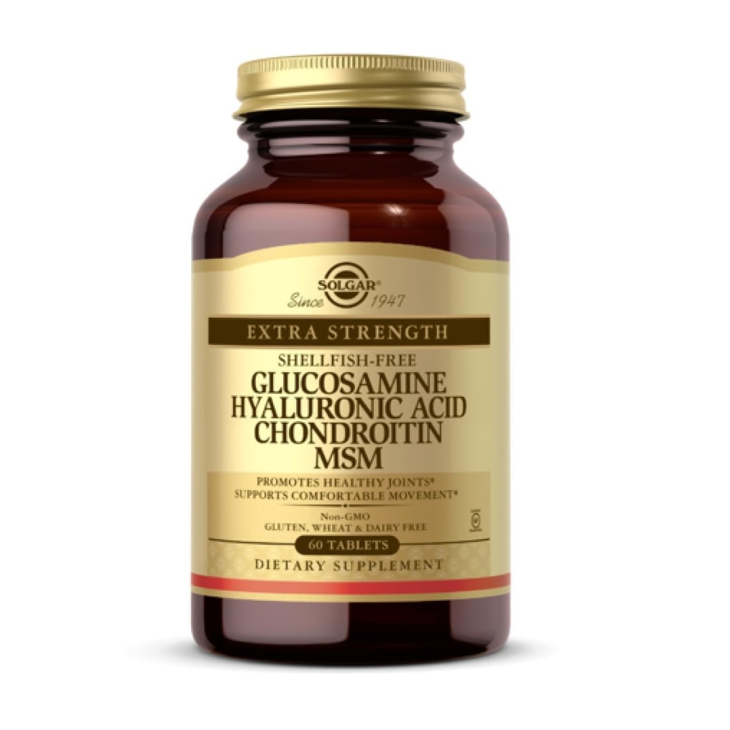 Solgar Glucosamine Hyaluronic Acid Chondroitin MSM(无壳鱼),60块牌匾 - 联合支持和舒适 - 支持主动生活方式 - 非GMO, Gluten Free,乳品自由 - 20种服务
