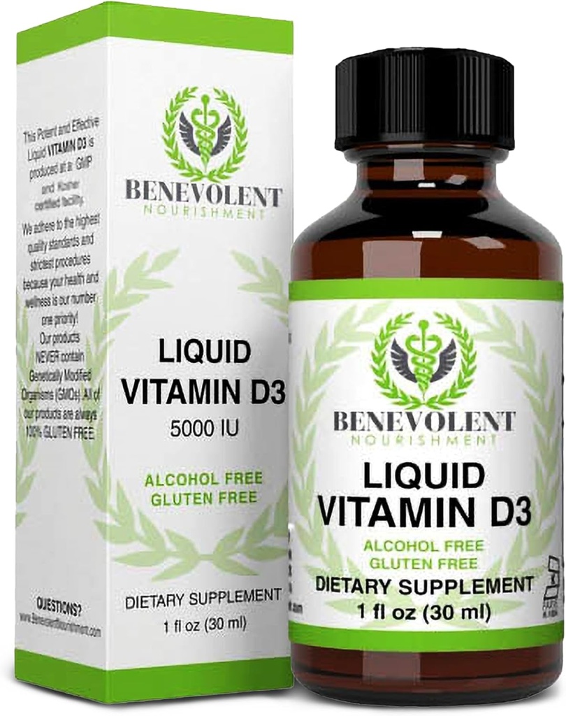 有益营养 维生素 D3 滴灌 5000 IU - 每滴灌注能力有效1000 IU - 快速吸附液体饮食补充剂 - 100%酒精和葡萄酒免费