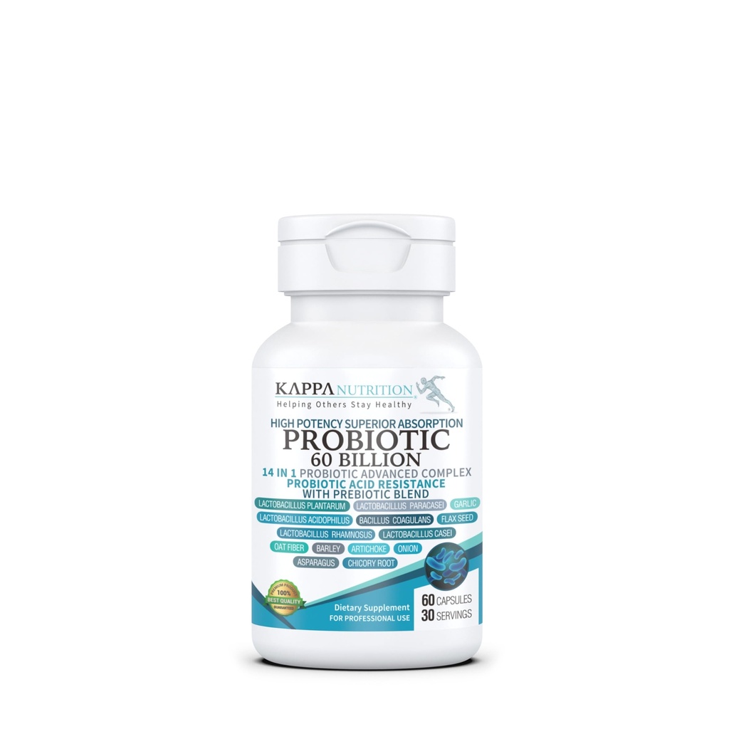 KAPPA NUTRIT Probiotic 60亿 CPU 14 in 1 Formation 配有女性,男性和成年人的预生药和酸性偏头痛,固山,酸性偏头痛,天然补充60卡普尔.