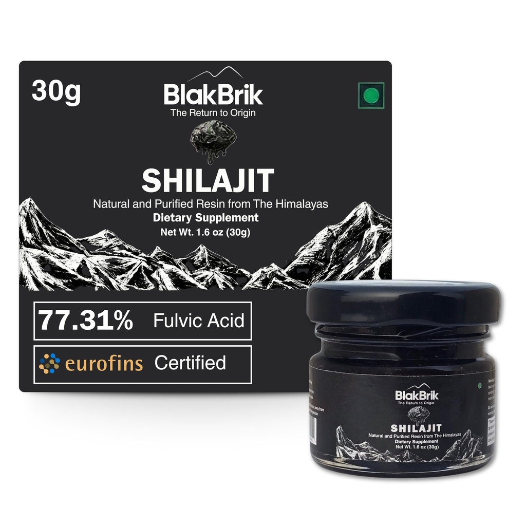 Pure Shilajit/Shilajeet Resin for Men - 30g | Super Saver Pack | 500mg/Serving | 60 Servings | Boost Muscle Growth & Stamina | Pure Himalyan | 100% Ayurvedic - 77% Fulvic Acid