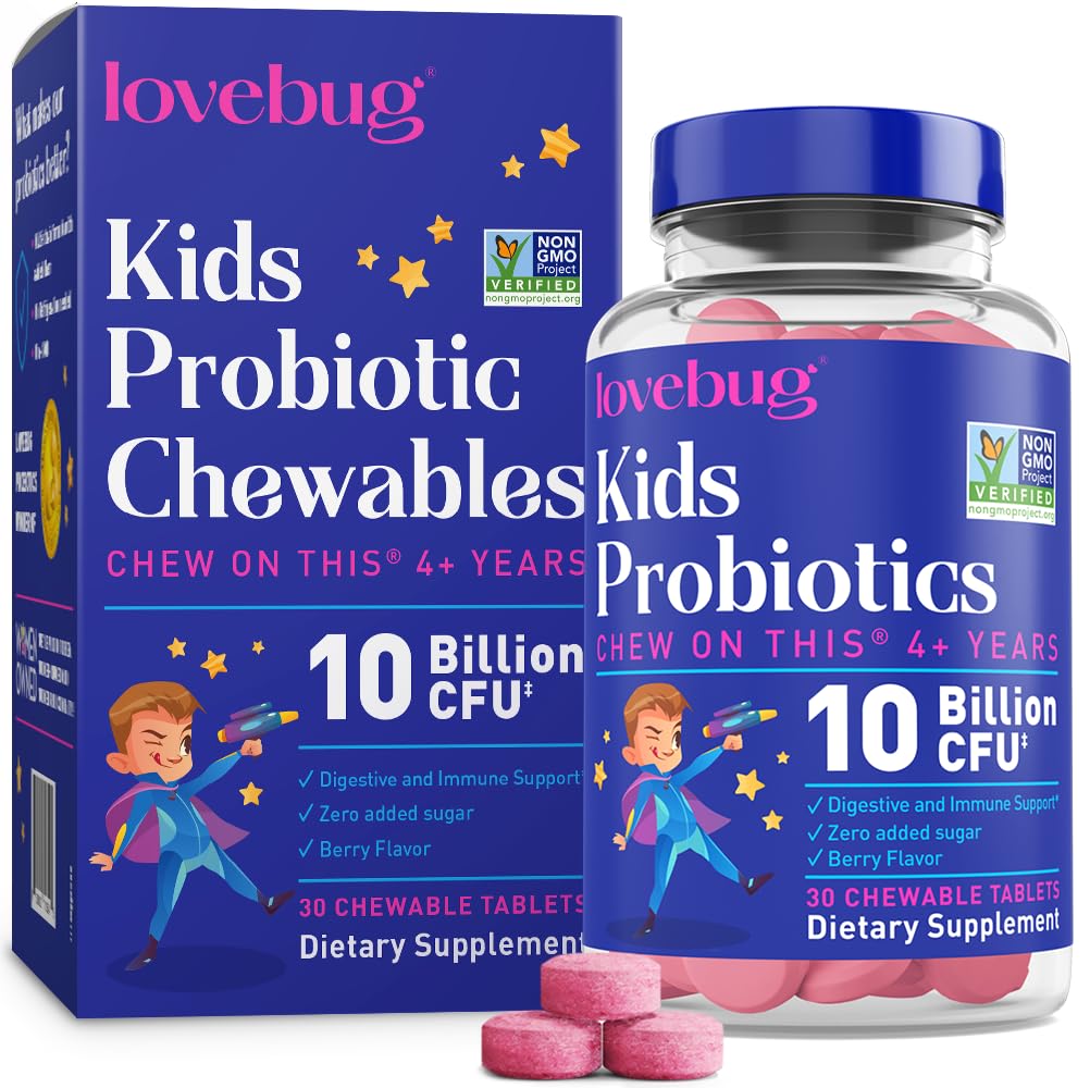 LOVEBUG 儿童增生药 — 4岁及4岁及4岁以上使用预生纤维的增生药,Daily Children's Gut Health and Digestive Support Suppless, Sugar-Frery Flavor, 30 Counter
