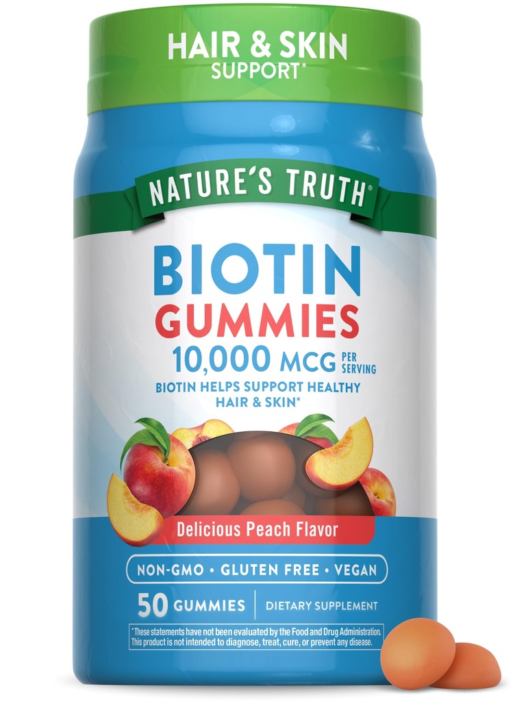 大自然的真理 生物蛋白 | 1000mcg | 50 Counter | Vegan, Non-GMO & Gluten Free Supplement | Peach Flavor