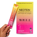 NEOTEIN:电解质粉包,蛋白质粉包,含10g蛋白质和Collagen → 水解包 - 零糖,无填料,无碳化物 → 草莓柠檬汁 → 40卡路里 → Keto & Paleo → 15包