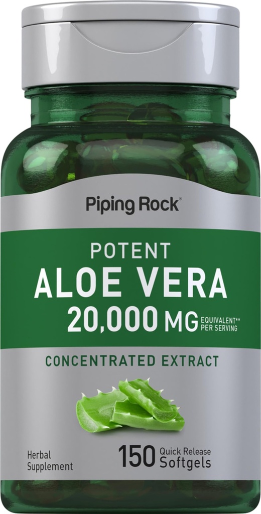 Piping Rock Aloe Vera Capsules 20000mg 150 软胶 专注摘录 补编 QQ 非GMO, Gluten Free