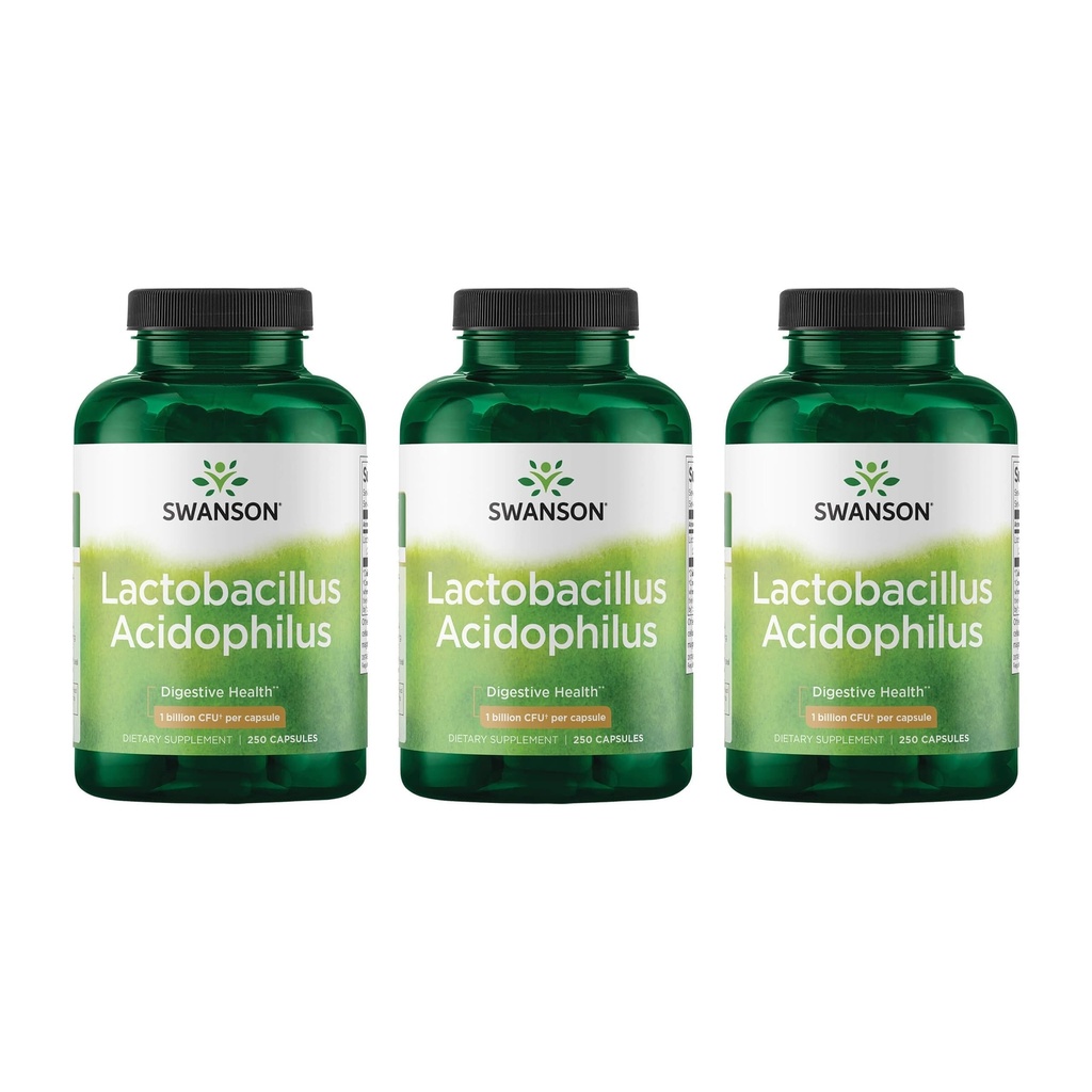 Swanson Lactoballus Acidophilus - 支持消化卫生的抗生素补充剂,配有10亿 CMU Per Capsule - 促进Bowel和GI Tract健康 - (250 Capsules) 3 Pack
