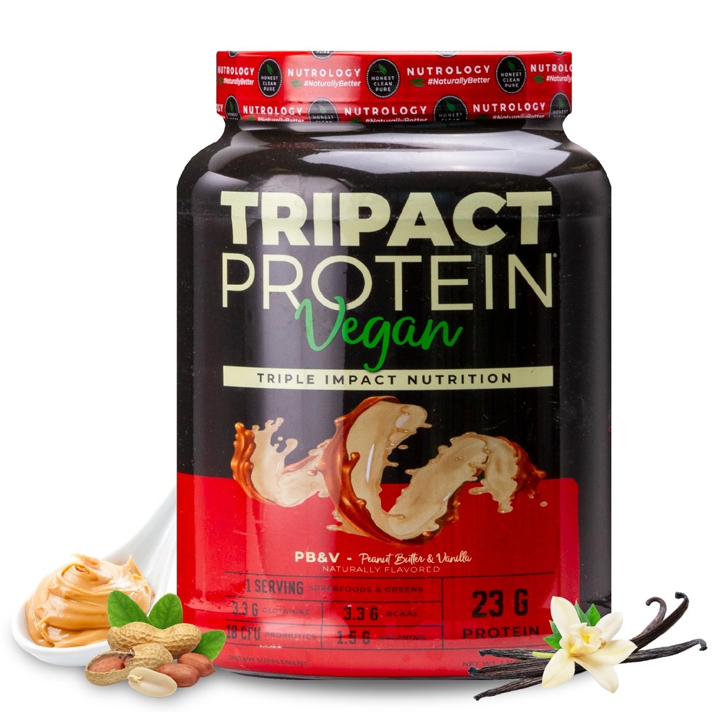 营养学 TRIPACT VAGAN蛋白粉 - 有机皮亚、水稻和南瓜蛋白、BCAAs和Glutamine 植物替代药物,促进肌肉恢复和豁免,花生酱和香草,20种