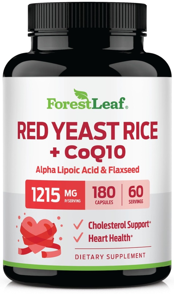 林叶红叶大米加CoQ10 增量 - 1215mg 外力红叶大米加α Lipoic Acid & Organic Flaxseed, Citrinin Free - 180 Capsules
