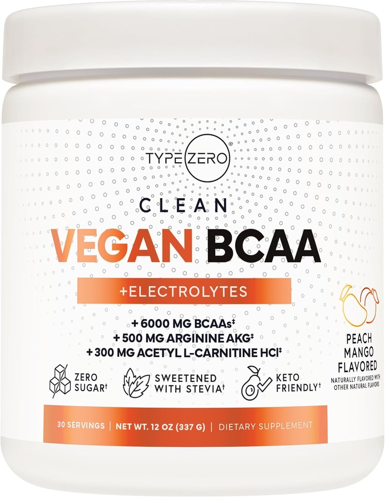 Ultra Clean Vegan BCAA 粉末+ 电解质(桃芒果 QQ 6G) 2:1:1:1 无糖/无糖 BCAAs 氨基酸 女性/男性补充剂 - 工作后恢复饮料后的最佳BCAA Vegan 氨基酸