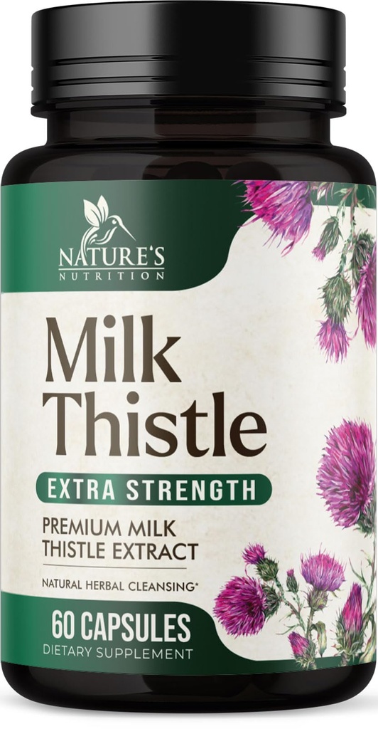 Milk Thetle 提取1000mg - 肝脏清洁解毒与修复公式 Dandelion 提取 - Herbal Liver 补充 - Nature's Milk Thetle w/Silymarin Marianum,支持肝脏健康 - 60 Capsules