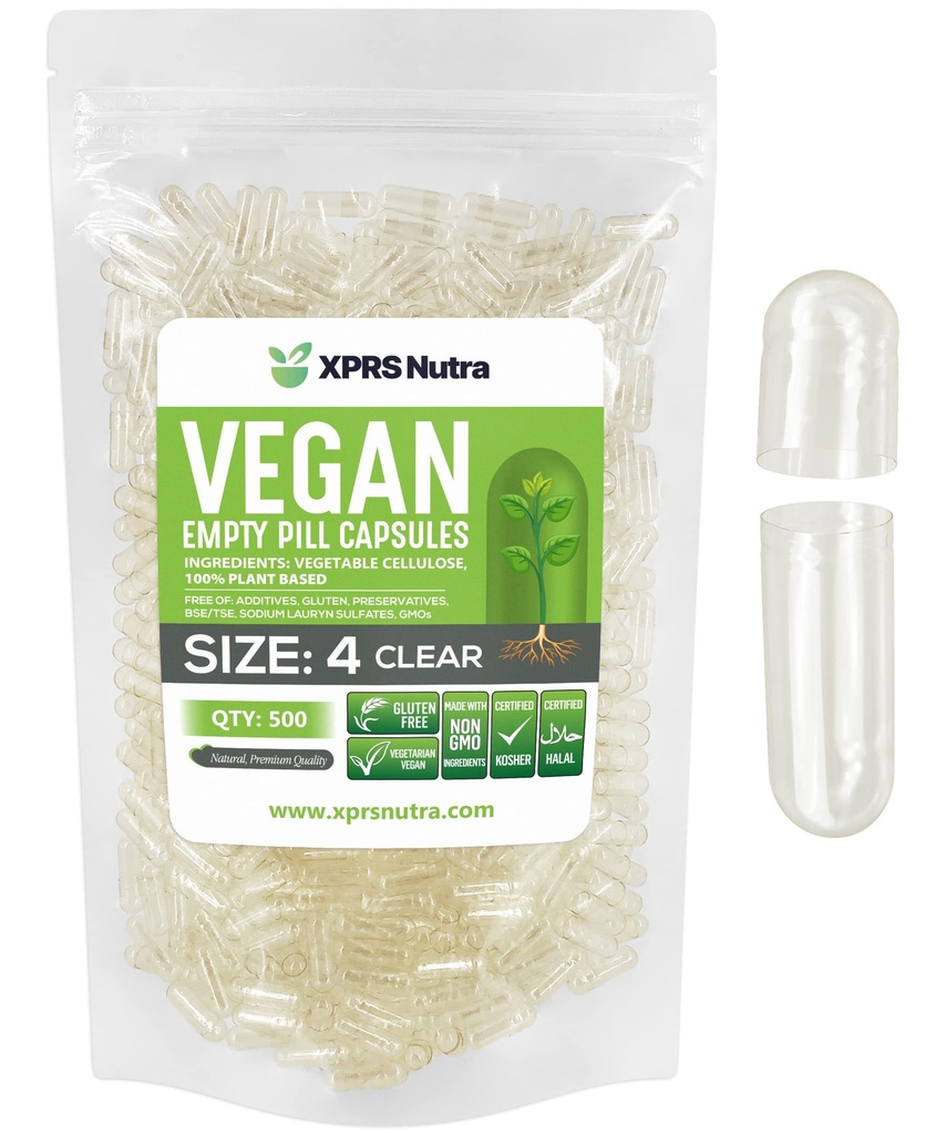 XPRS Nutra 大小 4 空瓶盖 - 500 个清点小空瓶盖 - DIY 蔬菜罐盖填充 - 可填充 Do- It- Yourself Veggie Pill Caps for Suppers