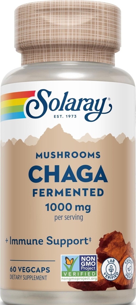 SOLARAY 发酵查加蘑菇 1000 mg → 健康免疫功能支持 → 30 服务 → 60 Veg Caps