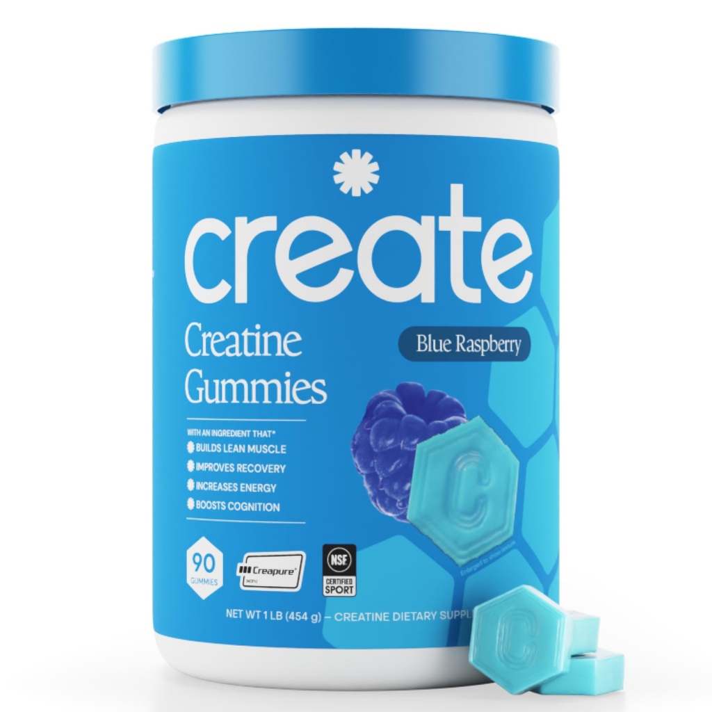 为男女创建Creatine Monohydrate Gummys,促进焦点,力量,以及耐力,抗熔公式,Vegan,Gluten-Free,Non-GMO,每Gummy1.5克Creatine(蓝莓,90厘米)