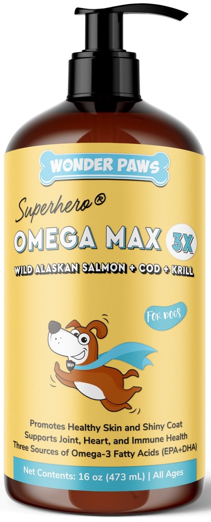 Wonder Paws Fish Oil for Dogs - Omega 3 for Dogs from Alaskan Salmon, Cod & Krill Oil - EPA DHA Fatty Acids - 少谢丁酸 & 痒酸 - 皮肤,联合,免疫和心脏健康 - 液体补充剂 (16 oz)