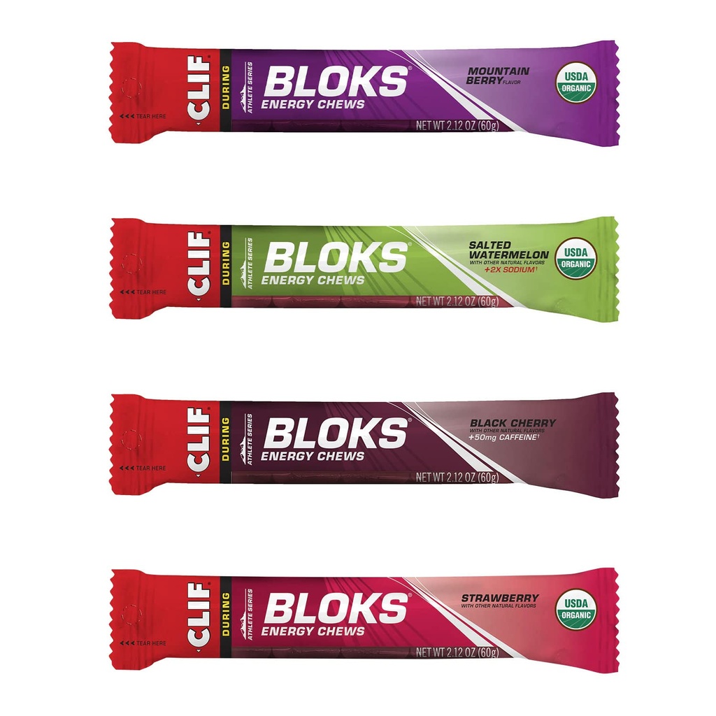 CLIF BLOKS - 能源厨师 - 4 Flavor Variety Pack - 非GMO - 植物食品 - 自行车和跑步的快速卡布 - 工作袋(2.1 Ounce Packet, 12 Counter)
