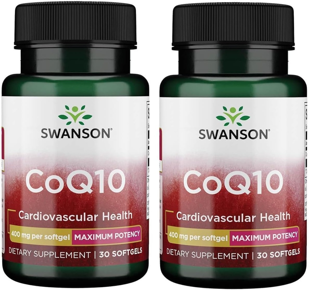 Swanson CoQ10 - 帮助促进心脏健康、能量支持和辅助 整体心血管系统健康 - 帮助维持 Coenzyme Q10 补编 - (30 Softgels,每架400mg)