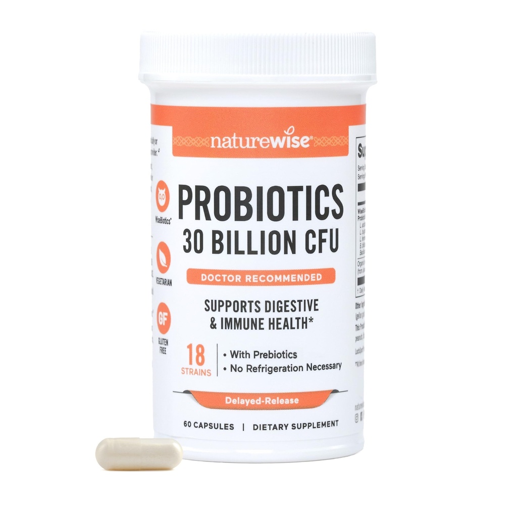 NatureWise Max Probiots for Women and Men - 30亿 CFU 18 Strains with Prebioties - For Gut & Digestive Health - 延迟释放卡普尔,Gluten Free - 60 Capsules [2-Month Supplement] (英语).
