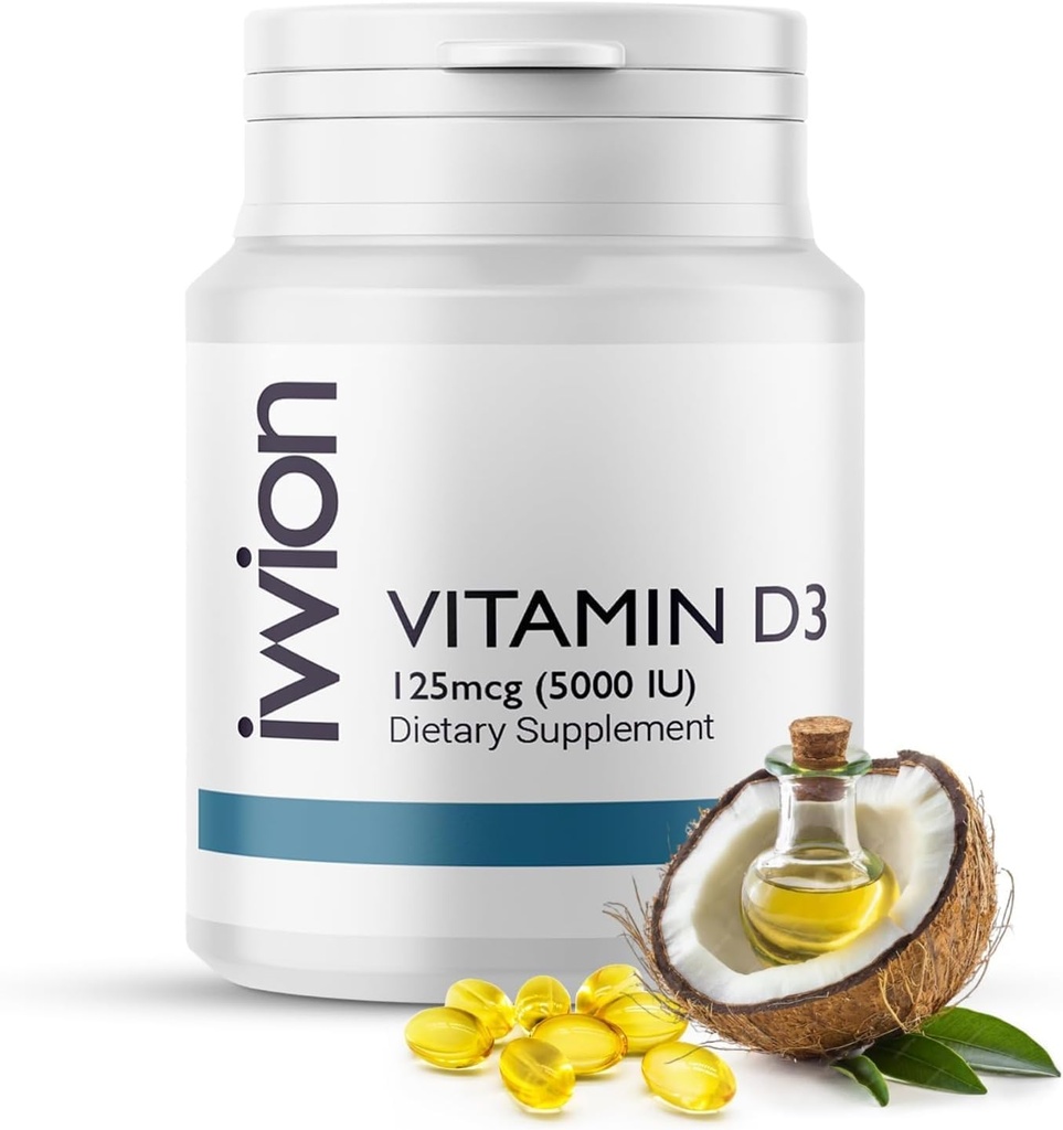 经认证的无防腐剂维生素 D3,5000 IU Softgels Capsules - Gluten Free,非GMO - 维生素D补充支持健康骨骼肌肉和免疫系统,英国制造,365 Counts (一年供应量)