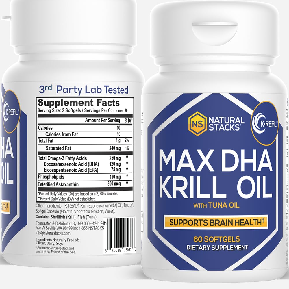 南极磷虾油补充剂 - DHA EPA Omega 3 与抗氧化剂 Astaxanthin-Omega 3 鱼油支持大脑,心脏和联合健康 - 60 Krill Oil SoftGels