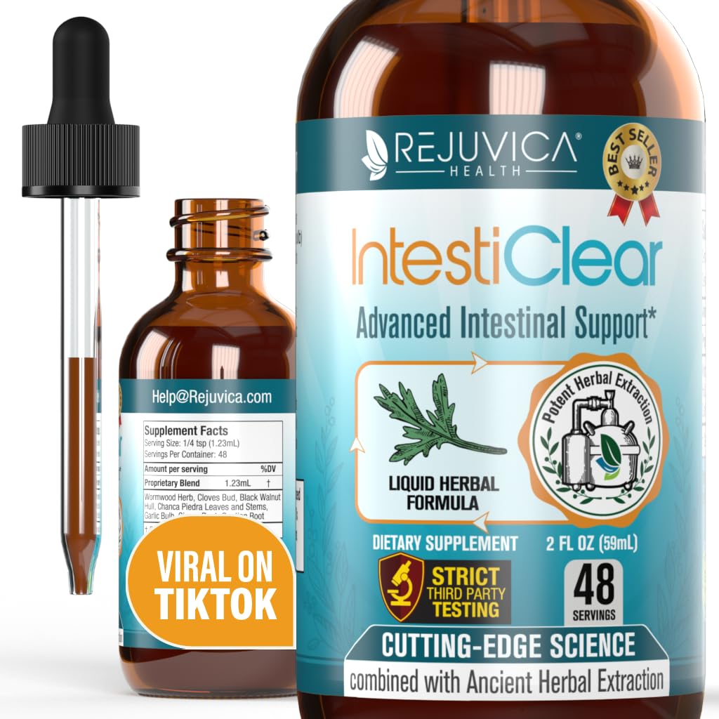 IntestiClear - 高级肠道支持补充 - 液体交付更好的吸收 - 禾木,克洛夫斯,黑胡桃,大蒜 & More!