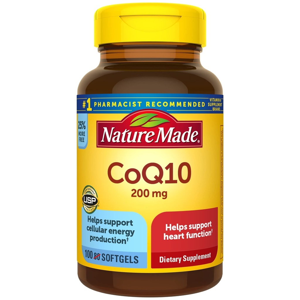 天然制造CoQ10 200毫克,心脏健康和细胞能生产饮食补充,100软胶,100天供应