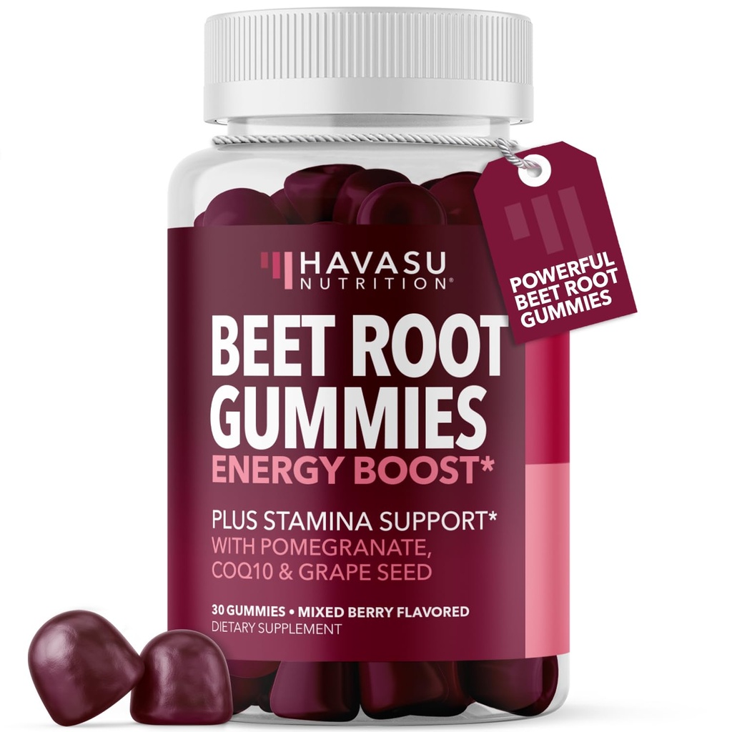 Bet Root Gummys 配有 COQ10 & 石榴 - Nitric Oxide 补充 男女配有 耐力,性能,恢复 - Vegan, Non-GMO, Gluten Free - Mixed Berry Flavor, 30 Counter