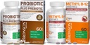 Bronson Probiotic 5亿 CMU + 与苹果多酚和菠萝水果提取剂 + 甲基 B12,5000 mcg 维生素 B12 甲基Cobalamin