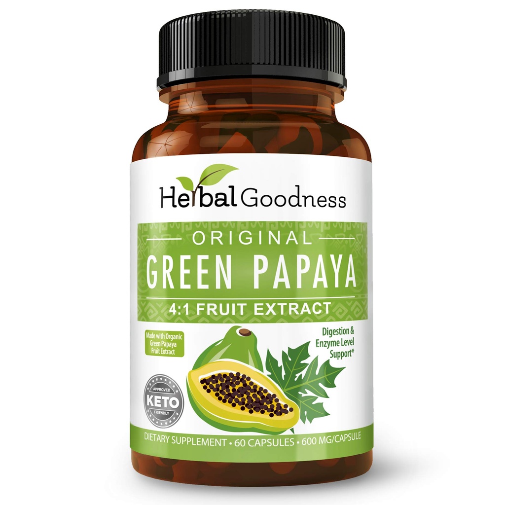 Green Papaya Fruit Capsules - 有机木瓜酶,含有先天生素和消化健康原生素 - 超级消化酶,免疫支持 - 60 Capsules,美国制造