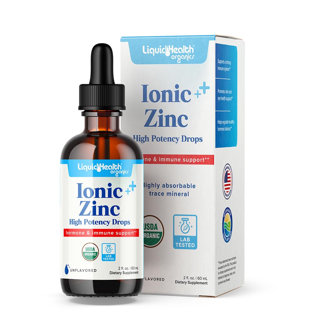 LIQUIDHEALTH USDA 有机离子锌高可能性滴 - 追踪矿物液体维生素补充给成人和孩子 - Immune和消化支持,皮肤和伤口健康 - 美国制造,维冈,非GMO(2 oz)