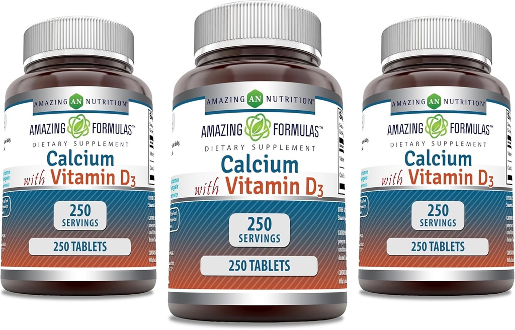 配有维生素D3的神奇公式 Calcium Supplements QQ 平板电脑Non-GMO QQ Gluten Free QQ 在美国制造(3 Pack, 250 Counter)