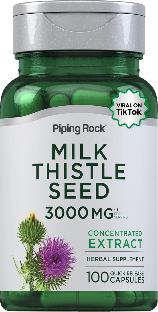 Piping Rock Milk Thetle Supplement 30000mg + 100 Capsules + 集中草药提取 → Non-GMO, Gluten Free