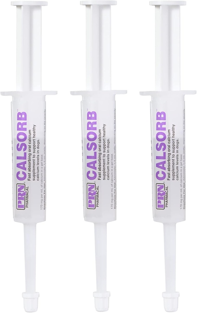 PRN 药用Calsorb - 帮助维持狗体内健康钙水平的钙营养补充剂 - 基于Gel的狗营养补充剂 易用Syringe - 12 mL Syringe(3包)