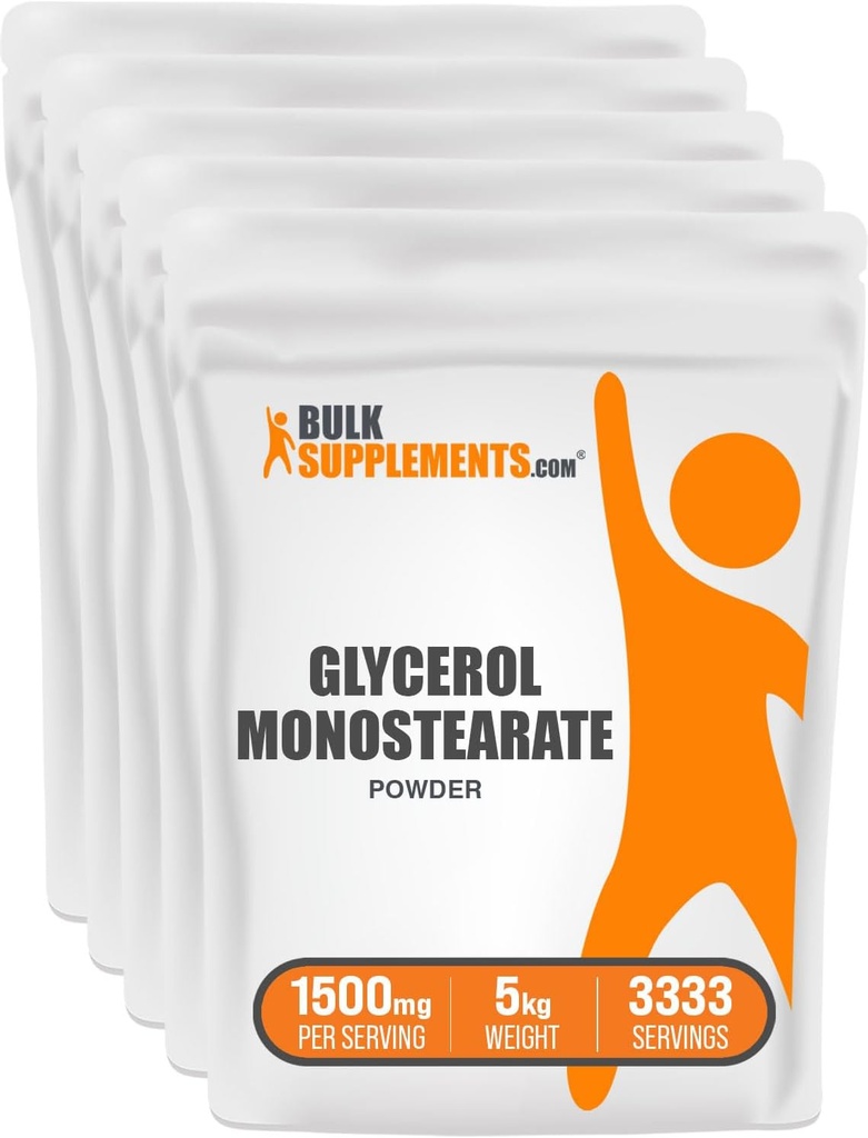 bulk Assupports.com 甘油酸单脂粉 - 甘油酸单脂粉 - 甘油酸单脂粉 - 甘油酸单脂粉 - 能量来源 - 食物品级,Gluten Free,每服1500mg,5kg(11磅)(包5)