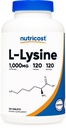 营养成本L-Lysine 1000mg,120平板 - Gluten Free,非GMO,以及蔬菜友好型