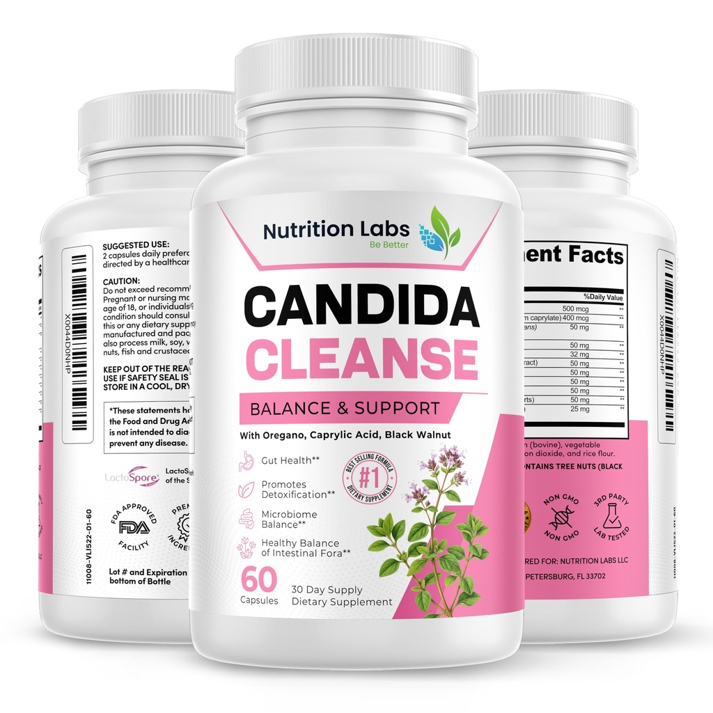 Candida Cleanse 补充平衡与支持, Candidase 解毒剂, 女性与男性. Gut Health & Flora, pH水平, 肠道健康. (原始内容存档于2019-09-25). Lactospore ® Probiotics. 抗 Yeast 过度生长 W/ Oregano, Caprylic Acid