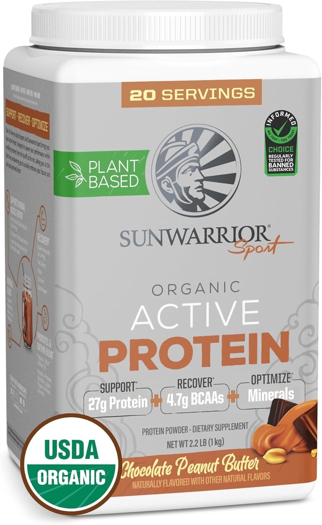 Sunwarrior 有机厂基蛋白粉 | Vegan 有机蛋白粉 配有 BCAAs + 回收矿物和植物 | NN-GMO Soy 奶油和Gluten Free(焦油花生酱,20种服务品)