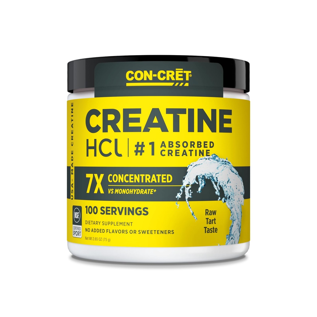 CON-CRET Creatine HCl Powder |肌肉,认知,细胞能量支持 |没有布局或凸起 |美国制造和NSF认证 | 不受欢迎(100 service)