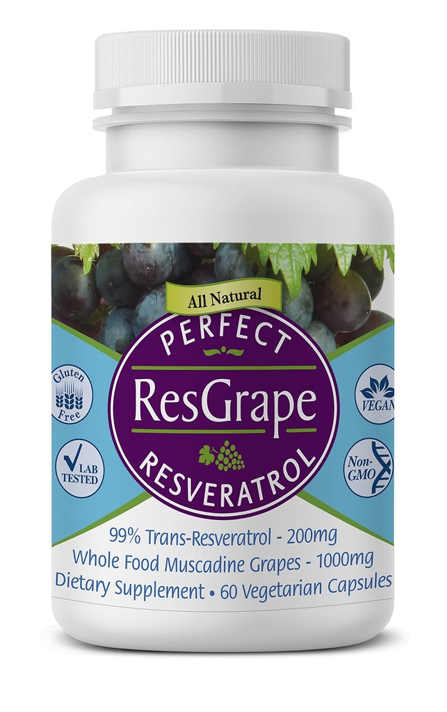 完美补品 – 完美耐草 Resveratrol – 60 Veggie Capsules – Trans-Resveratrol & 有机穆斯卡丁葡萄酒