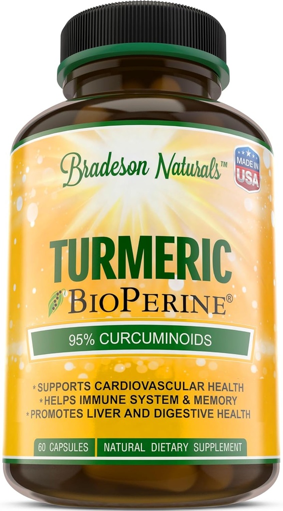 含有1500mg生物丙烯的Turmeric Curcumin - 天然与健康炎症支持,95%的标准化Curcuminoids用于可能性和吸收 - 60个Capsules with Black Pepper