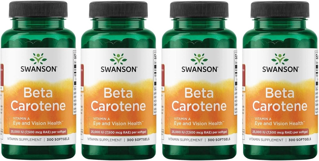 Swanson Beta-Carotene Vitamin A 25000 IU 软胶 - 皮肤,眼,和免疫系统健康 - 抗氧化剂支持 - 7500 mcg(300 软胶)(4包)