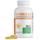 布朗森维生素D3 10,000 IU(250 mcg) 高概率 - 支持健康免疫系统,强骨,肌肉和牙齿 - 非转基因生物,360软胶
