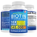 Biotin和Collagen维生素 + Keratin 与Folate -- -- 妇女和男子的头发丢失治疗 -- -- 泡沫、皮肤和钉子对头发生长和产后支持的补充 -- -- GMO Free & Gluten Free(60盖)