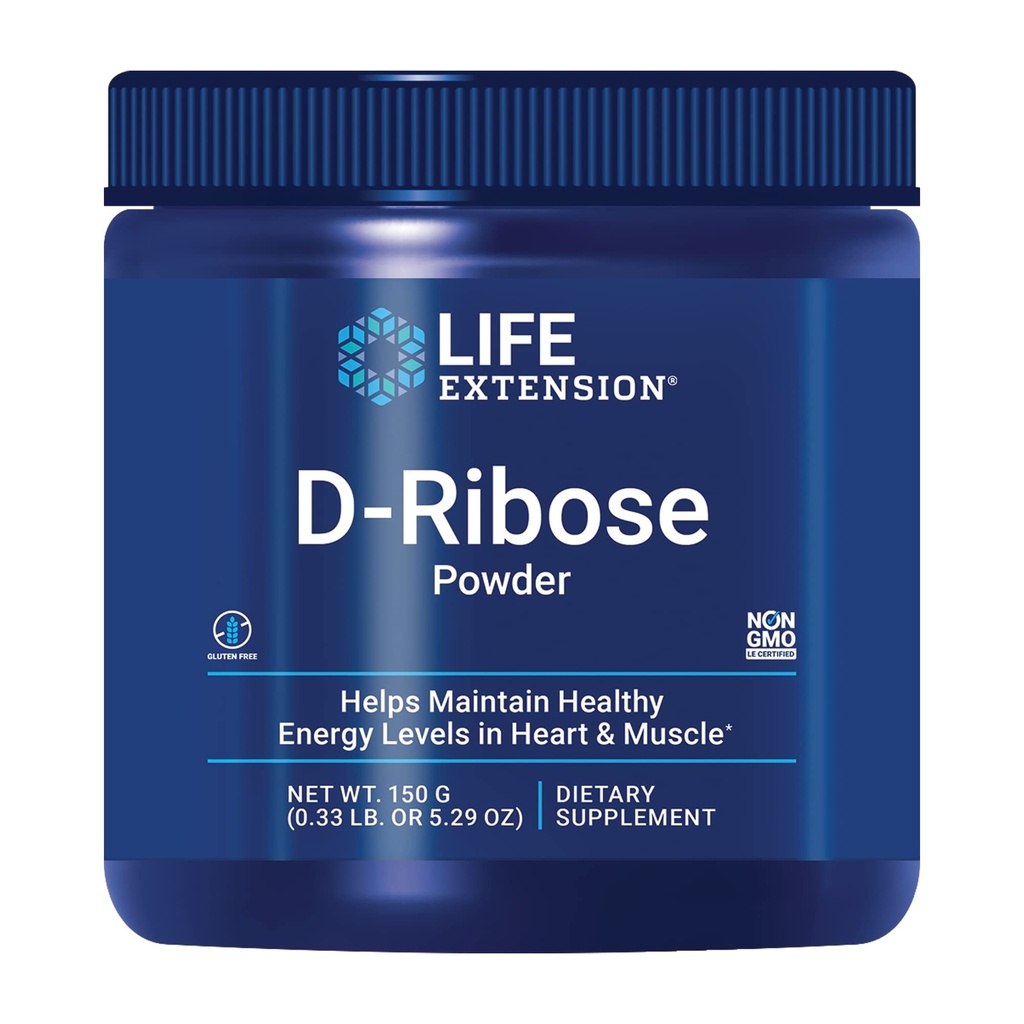 生命延伸 D-Ribose Powder,溶于液体,鼓励细胞能量生产和支持心脏和肌肉健康,无Gluten-Free,非GMO,蔬菜,150克