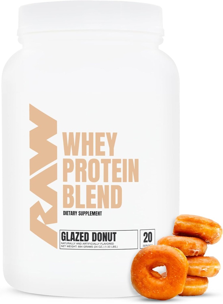 RAW Whey蛋白蛋白粉混合剂 Glazed Donut (20 services) - Grassed Fed 微过滤蛋白质隔离剂促进肌肉生长和复苏 - 男女工作前和工作后运动营养补充剂