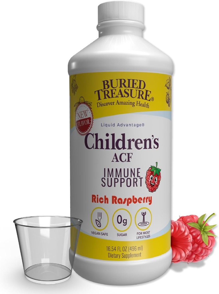 埋藏的宝藏儿童 ACF 高级免疫支持,樱桃 Flavor,16oz w/Dose 杯,Imune Buster Supplement for Kids, Liquid Herbal 豁免公式 w/Vitamin C 长老莓 Enchinacea Zinc