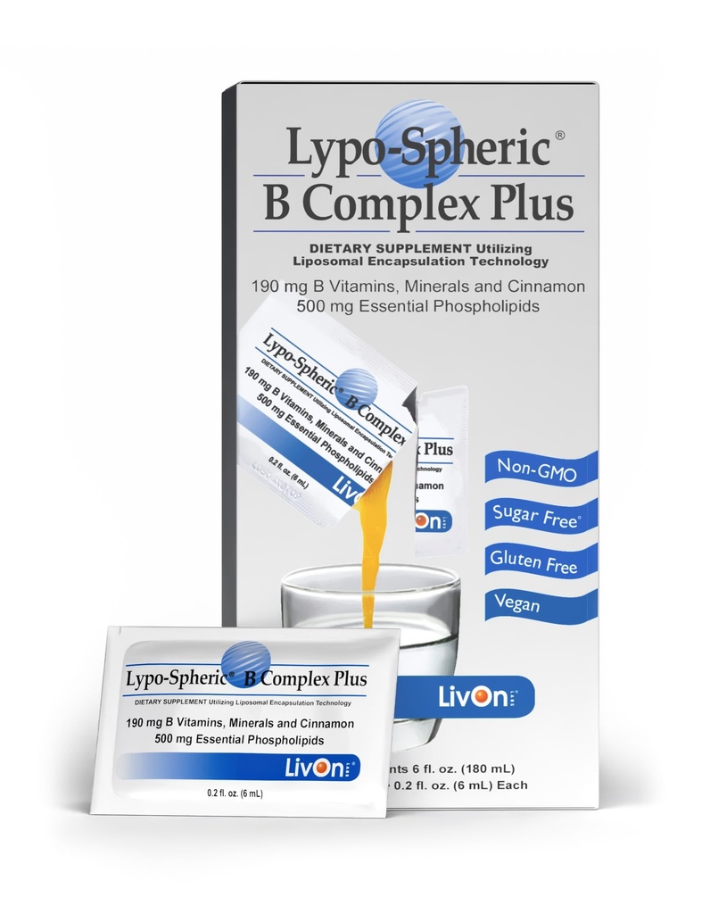 Lypo-Spheric B Complex Plus – 30 packets – 195 mg B 维生素,矿物和肉桂 每包 – Liposome 封装用于改进吸收 – 100% 非 – GMO