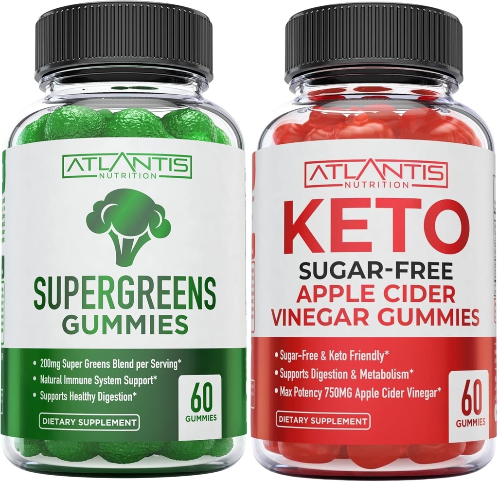 亚特兰蒂斯营养超绿色 60古米 + 糖自由 Keto 苹果苹果苹果 葡萄酒 60古米